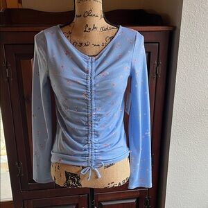 NWT Girls So baby blue and pink floral long sleeve top with touched front XL